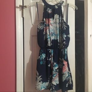 Floral navy blue halter romper. Xs